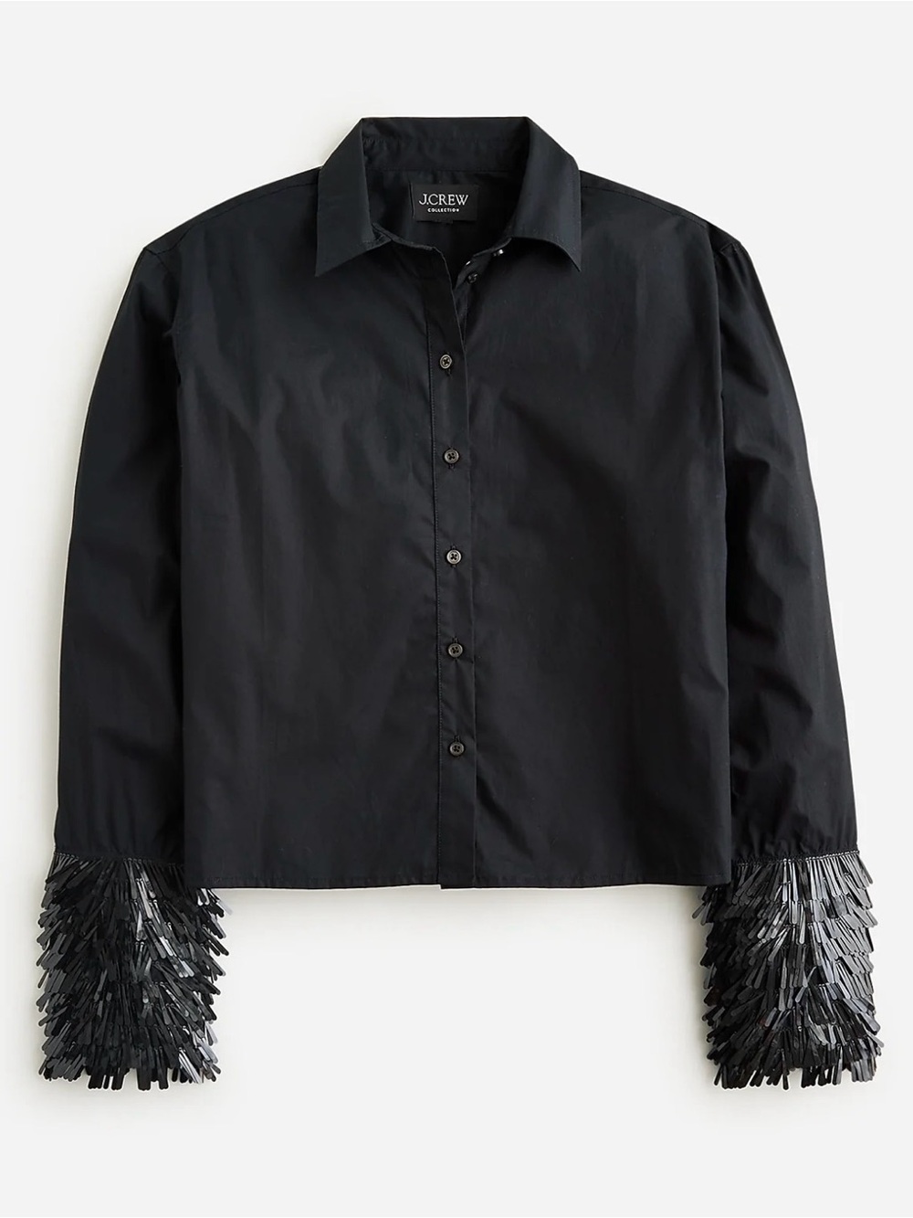 J. Crew Black Button-Front Shirt with Fringe Sequin Cuffs